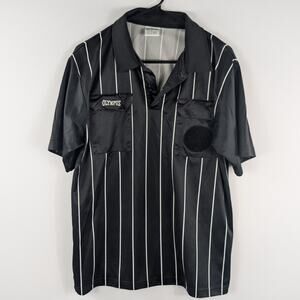 Olympus S Black Referee Pinstripe Polo Shirt Embroidered Replaceable Patch